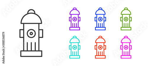 Black line Fire hydrant icon isolated on white background. Set icons colorful. Vector.