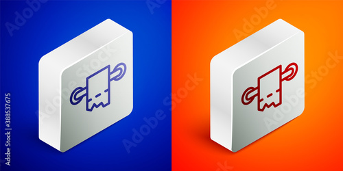 Isometric line Toilet paper roll icon isolated on blue and orange background. Silver square button. Vector.