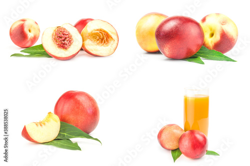 Set of beautiful ripe peaches isolated over a white background