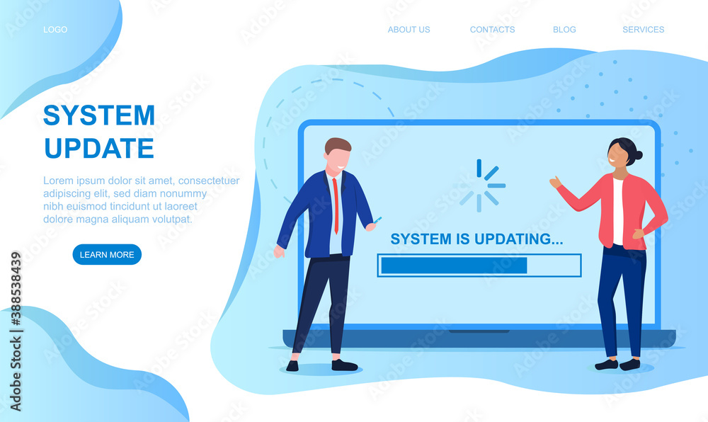System update concept. Upgrade application, software updating. People update operation system. Can use for, landing page, template, ui, web, mobile app, poster, banner flyer Vector illustration System update concept. Upgrade application, software updating. People update operation system. Can use for, landing page, template, ui, web, mobile app, poster, banner flyer Vector illustration