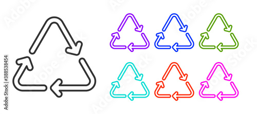 Black line Recycle symbol icon isolated on white background. Circular arrow icon. Environment recyclable go green. Set icons colorful. Vector.