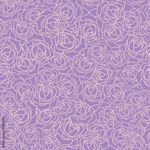 Vector Seamless Texture with Purple Roses. Great for wallpaper, backgrounds, gift wrapping papers, invitations, packaging design projects