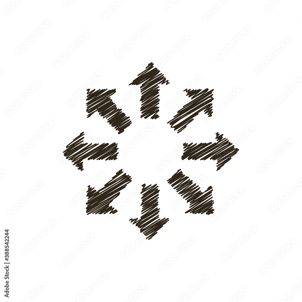 simple vector illustration of black freehand drawn arrows wich shows different directions on white background 