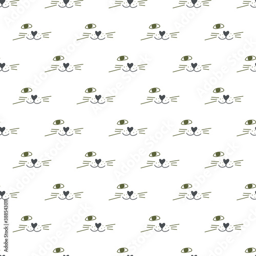 Seamless vector background. Decorative texture. Colorful pattern with funny animal face contour.