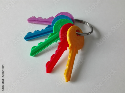 Keychain with five differently colored keys