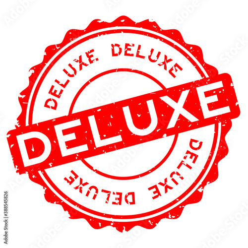 Grunge red deluxe word round rubber seal stamp on white background