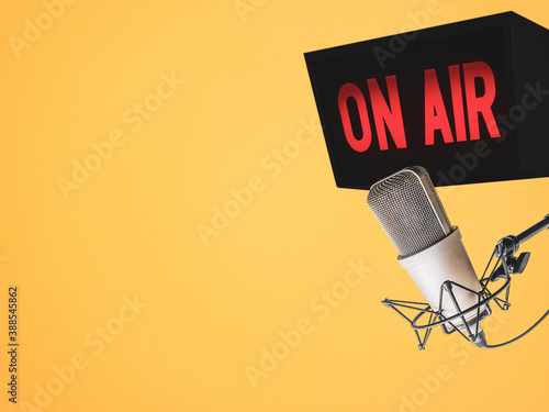 Design element: background with professional microphone and on air sign