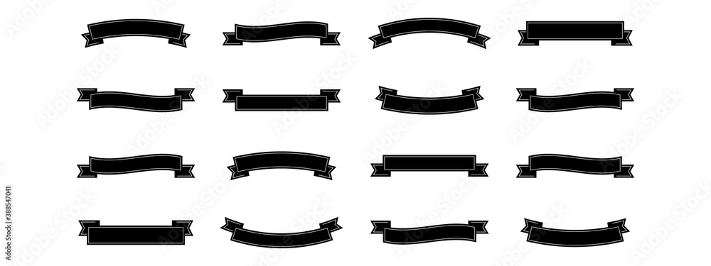 Ribbons Banners. Black Ribbons Banners. Vintage Ribbons Banners in modern simple flat design. Vector illustration