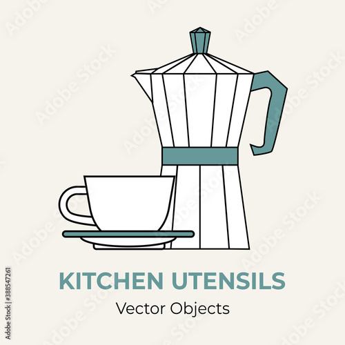 Moka pot coffeemaker cup simple form vector illustration. Line illustration isolated logo icon cafe menu banner flayer. White coffee pot coffee shop. Stove-top moka pot demitasse isolated background