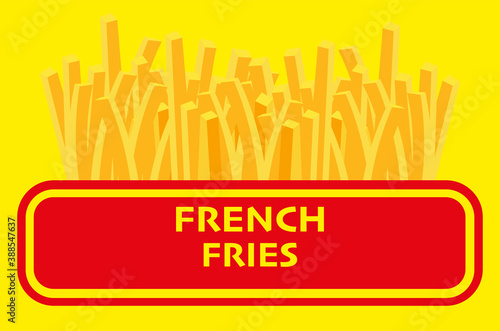 Vector illustration of French Fries in a red take away carton package, Isolated on yellow background