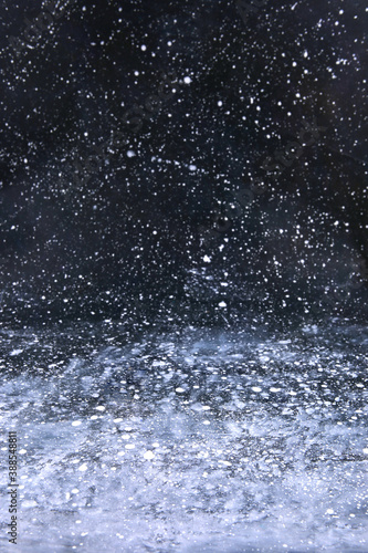 Abstract snowy winter night painting. Hand drawn snowfall backdrop.