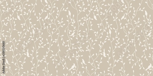 Herbs birds graphic seamless pattern