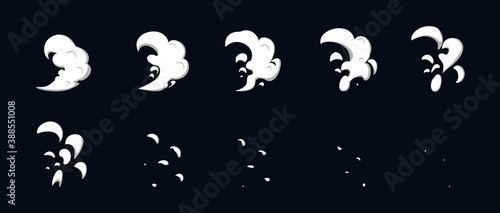 Exhaust smoke animation. Smoke animation. sprite sheet for games, cartoons, animations, videos. Vector illustration