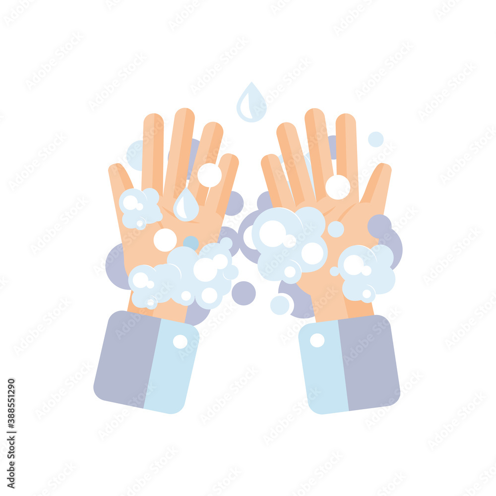 Obraz premium Washing hands concept. Washing hands with soap. Prevent the virus concept. Vector illustration.