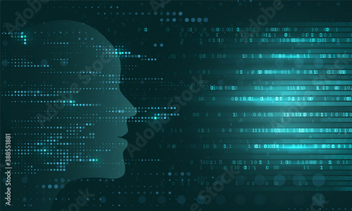 Artificial intelligence and machine learning concept. Digital computer code. Data transfer concepts in internet.