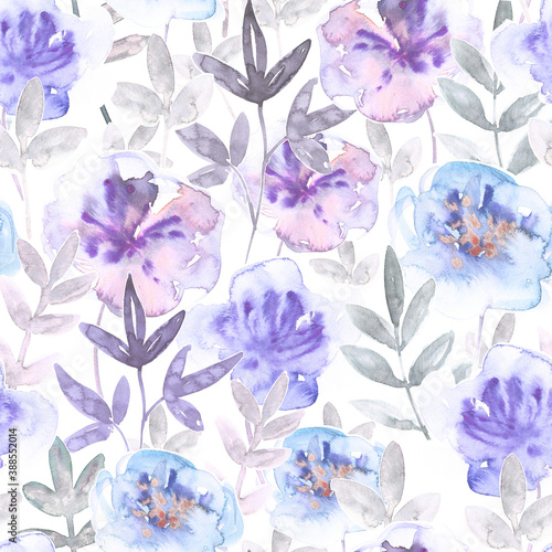 Seamless abstract watercolor floral pattern. Hand drawing background. Fashionable floral design. Background for textile, paper and other print and web projects.