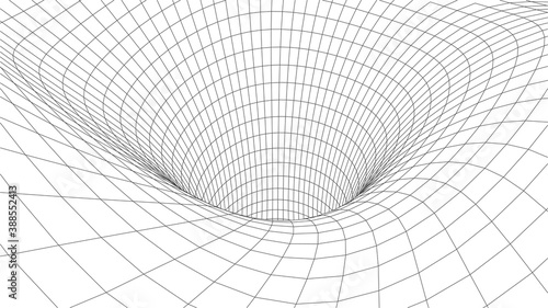 Technology wireframe tunnel on white background. Futuristic 3D vector grid.