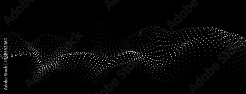 Digital dynamic wave of particles. Big data visualization. Vector abstract black futuristic background.