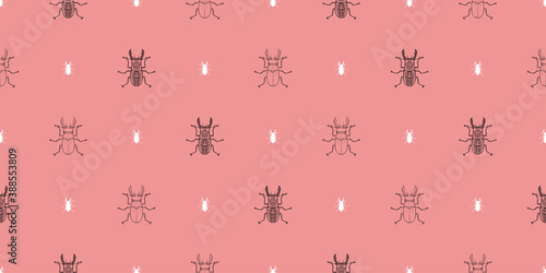 Stag-beetle bug graphic seamless pattern