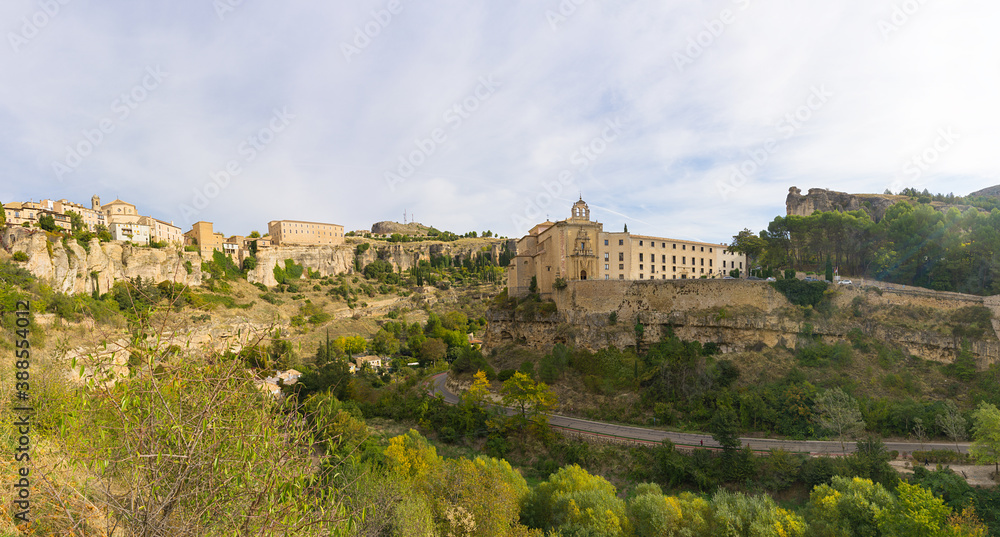 Cuenca old town panoramic view during an autumn day in Cuenca, Castile La Mancha, Spain