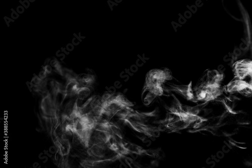 hite natural steam smoke effect on solid black background with abstract blur motion wave swirl use for overlay in vapor cigarette, hot boil food and water