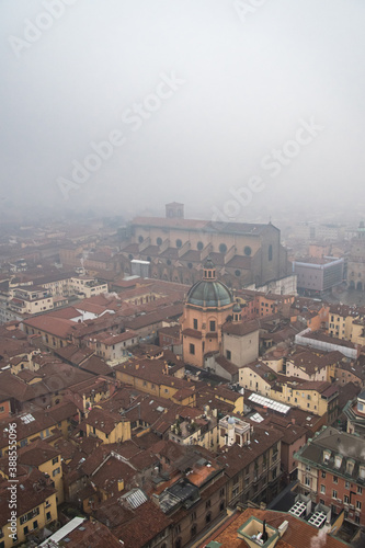 Aerial view of Bologna's Cathedral and roof skyline