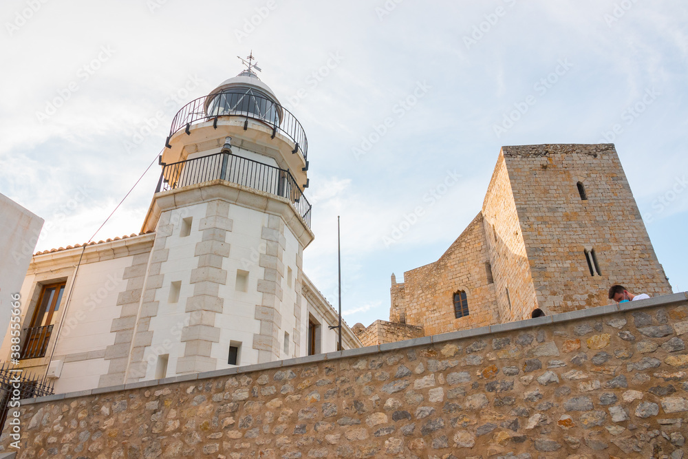 Lighthouse from a low angle. Located in the Castle of Peniscola often called the 