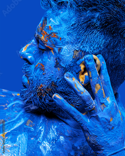 man painted blue