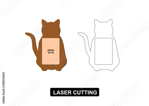 Cat silhouette with photo frame 10*15. laser cutting template. Photo frame in the form of a cat. Hand made vector illustration.