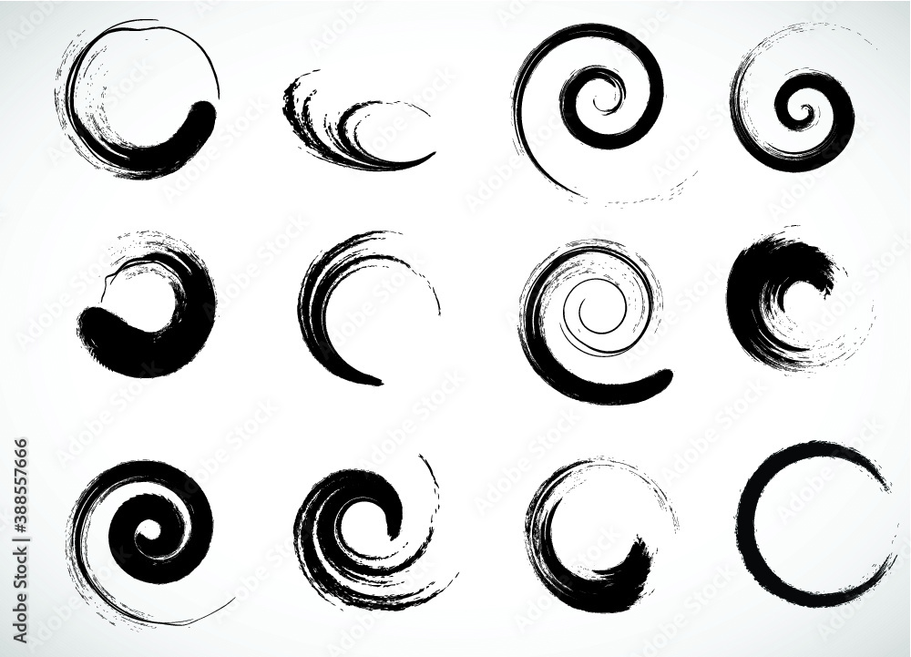 Wave Icon . Spiral Brush Stroke Elements . Swirls . Round Shape 