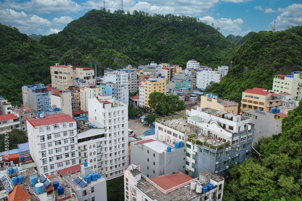 Fototapeta premium The skyline of Cat Ba Town in Halong Bay in Vietnam