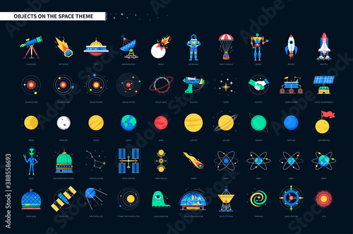 Space objects - colorful flat design style icons