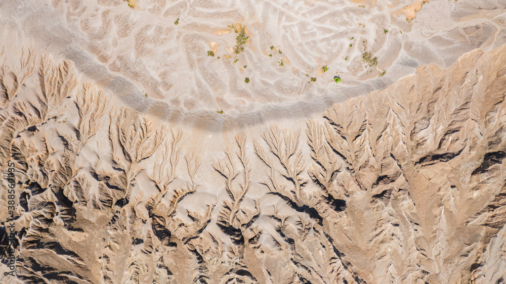 Aerial top view Patterns surface on the earth's, Left by water Aerial top view Patterns surface on the earth's, Left by water