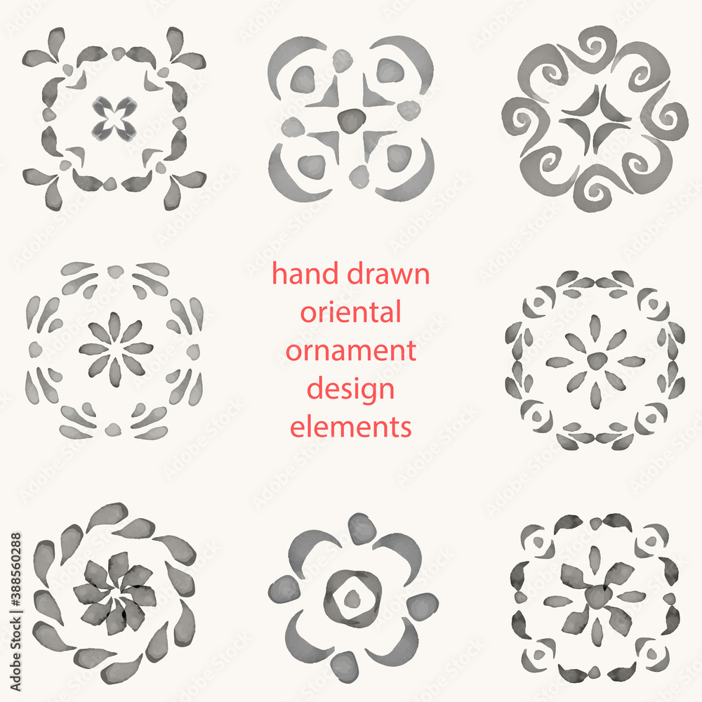 Vector hand painted ornametal design set Vector hand painted ornametal design set
