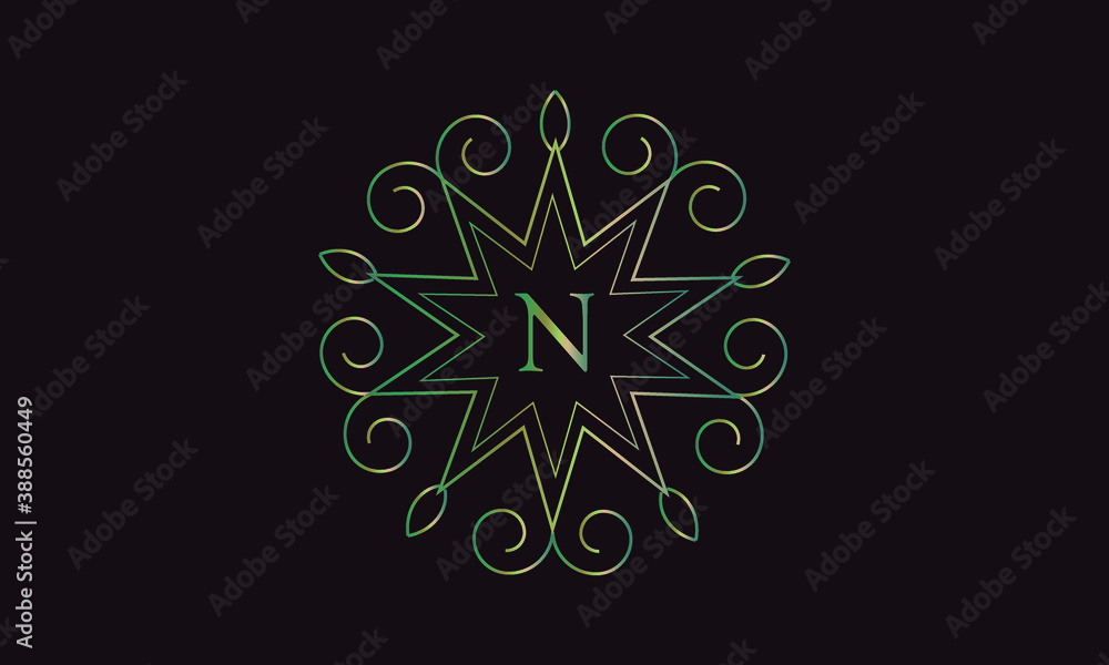 Exquisite vector monogram for design template. Elegant element for logo design, letter N. Business sign, invitation, label, restaurant Exquisite vector monogram for design template. Elegant element for logo design, letter N. Business sign, invitation, label, restaurant