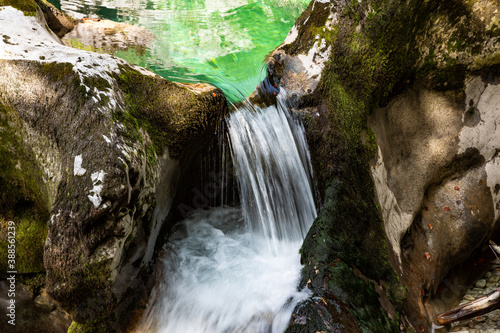 Beautiful rapids of Mostnica river near Stara Fuzina in Slovenia photo