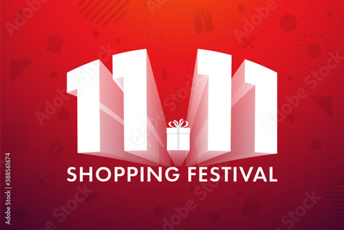 11.11 Shopping festival, Speech marketing banner design on red background. Vector illustration