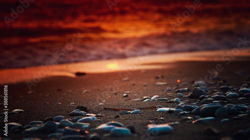 beach pebbles at dusk