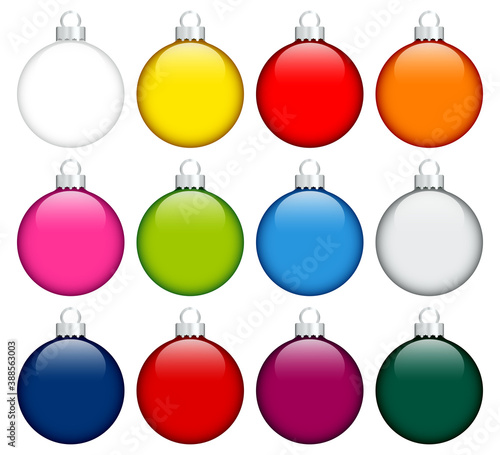 Set Zwölf Bunte Einfarbige Weihnachtskugeln Silber