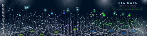 Abstract  polygonal algorithm grid analyze data.  Quantum cryptography concept. Blockchain. Analytics algorithms data. Big data. Banner for bussines, science and techology.
