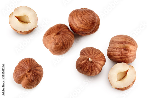 Top view of hazelnuts isolated on white background
