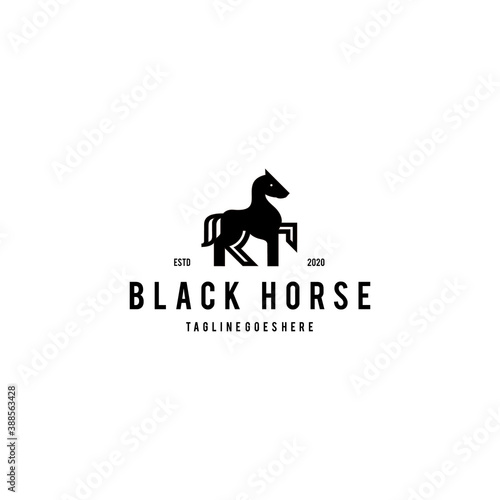 Horse Knight Silhouette, Galloping wild pony, Black and White Isolated Vector Illustration