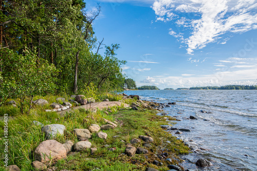 Fototapeta Naklejka Na Ścianę i Meble -  View of the shore of Karhusaari area and Gulf of Finland, Espoo, Finland