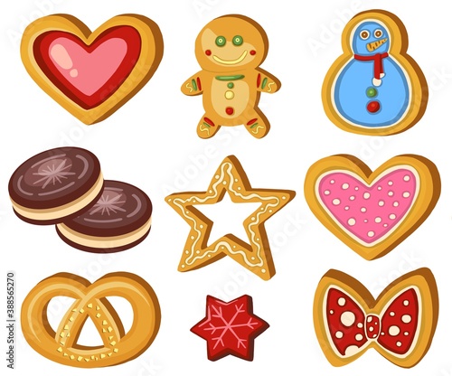 Set of gingerbread Holiday sweet cookie isolated . Vector illustration