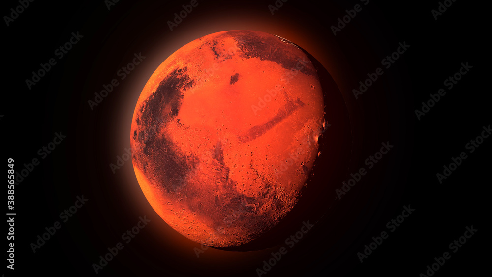 3d rendeing,Planet Mars on black background