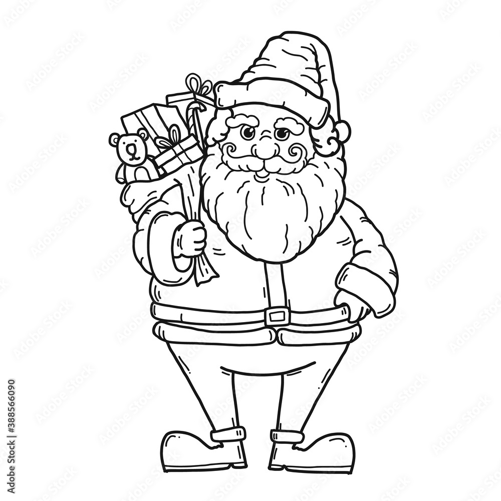 Santa claus vector on white background.Santa claus with gift in christmas day.Christmas for Coloring book