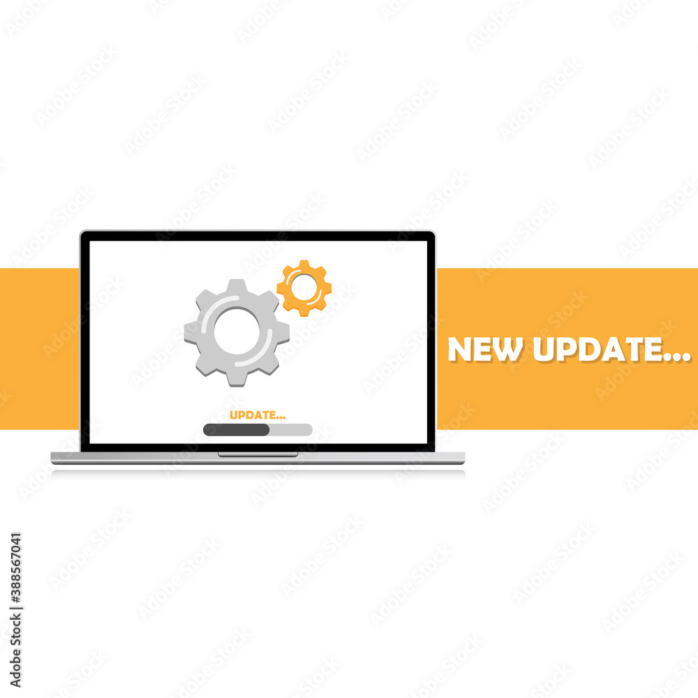 Update system software on laptop, update data or sync with progress bar on screen. Vector EPS10 Update system software on laptop, update data or sync with progress bar on screen. Vector EPS10