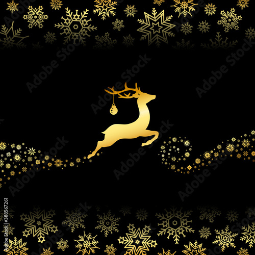 Fliegendes Rentier Mit Weihnachtskugel Schneeflocken Gold Und Schwarz