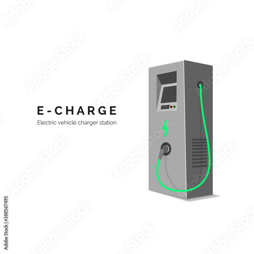 Charging station for electric car. E-charge. Green energy or eco concept. Vector illustrationisolated on white background