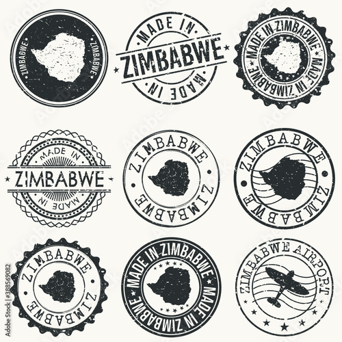 Zimbabwe Set of Stamps. Travel Stamp. Made In Product. Design Seals Old Style Insignia.